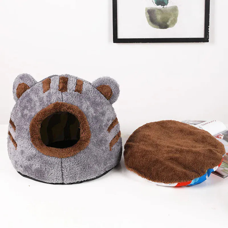 Bear Head Cat Bed - Winter Warm Cave Nest Self Warming Plush House for Cats