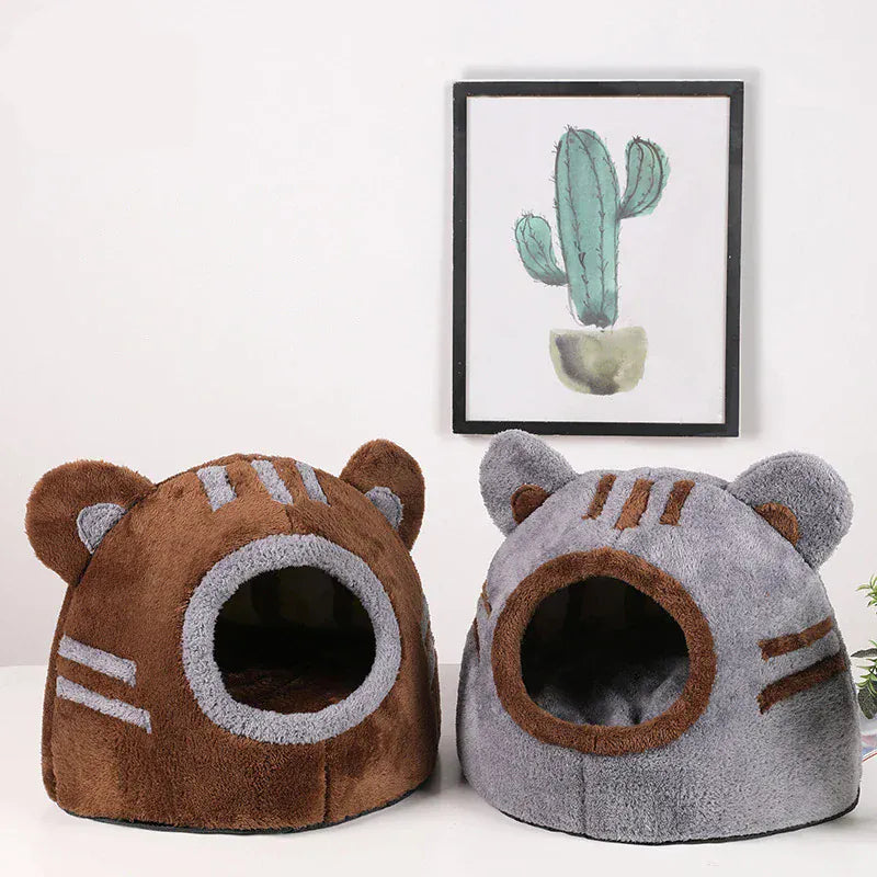 Bear Head Cat Bed - Winter Warm Cave Nest Self Warming Plush House for Cats