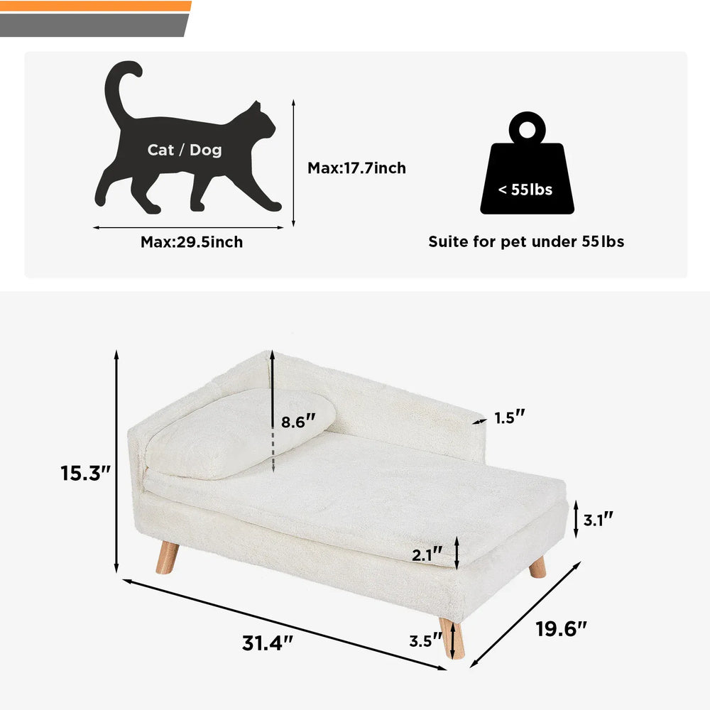 BINGOPAW Nordic Pet Sofa Bed - Elevated Dog & Cat Couch with Wooden Legs, Waterproof & Plush, for Small Pets, Beige
