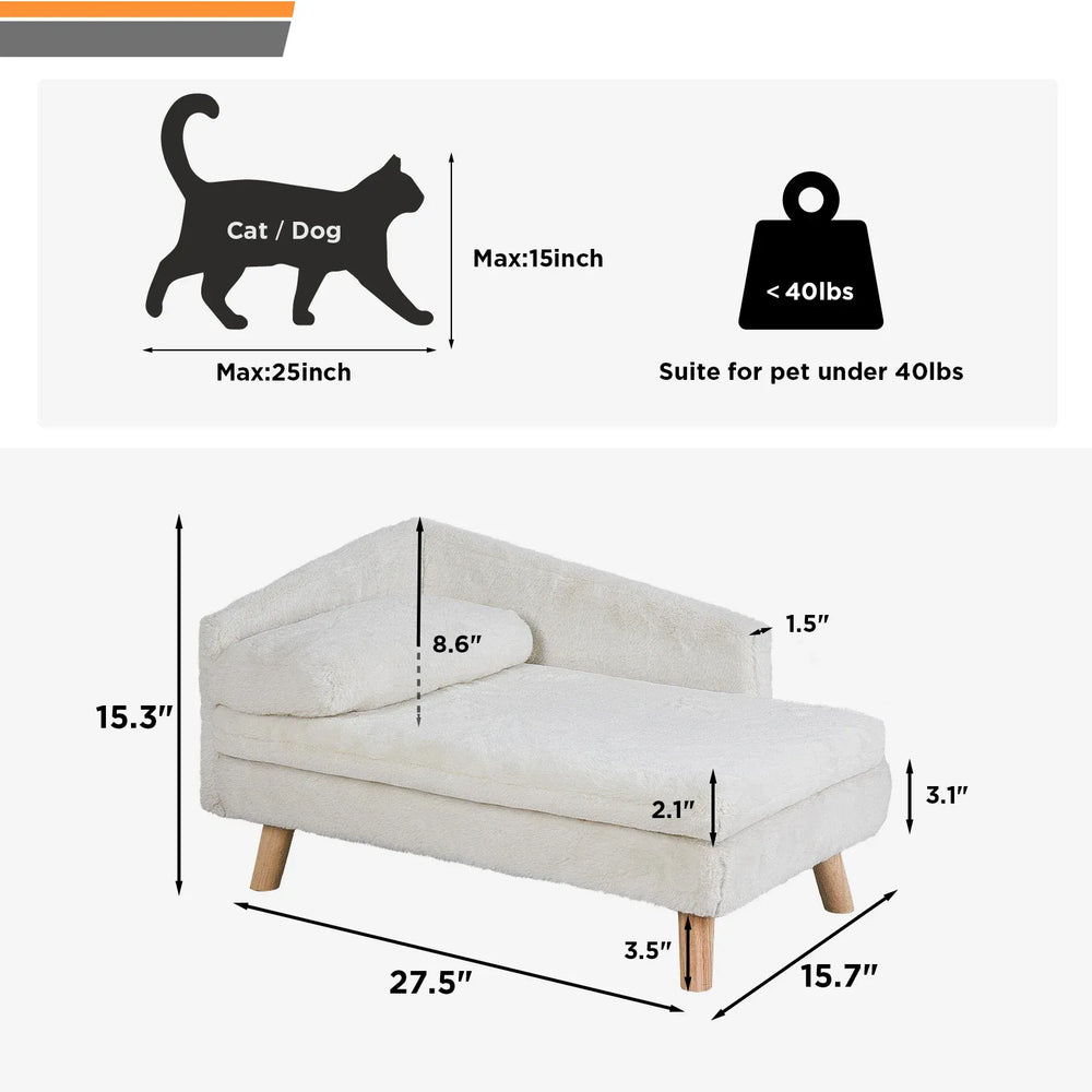 BINGOPAW Nordic Pet Sofa Bed - Elevated Dog & Cat Couch with Wooden Legs, Waterproof & Plush, for Small Pets, Beige