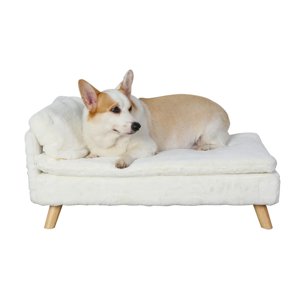 BINGOPAW Nordic Pet Sofa Bed - Elevated Dog & Cat Couch with Wooden Legs, Waterproof & Plush, for Small Pets, Beige