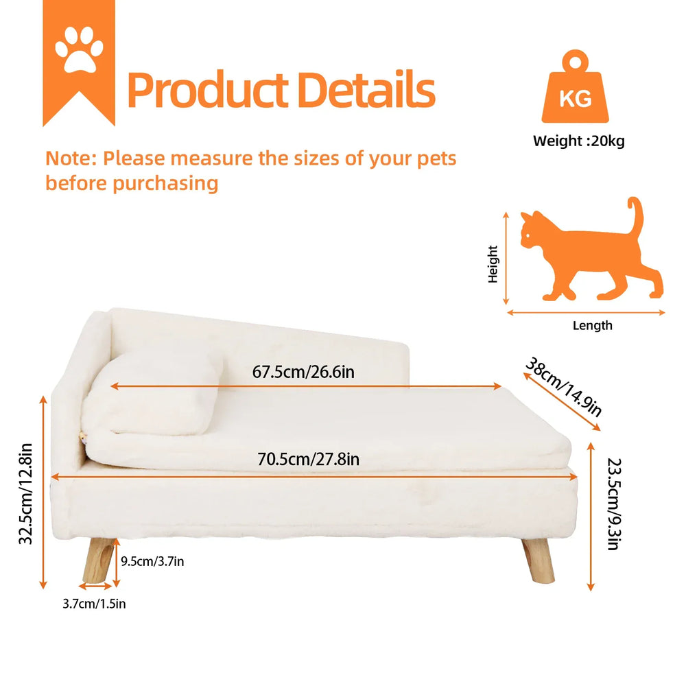 BINGOPAW Nordic Pet Sofa Bed - Elevated Dog & Cat Couch with Wooden Legs, Waterproof & Plush, for Small Pets, Beige