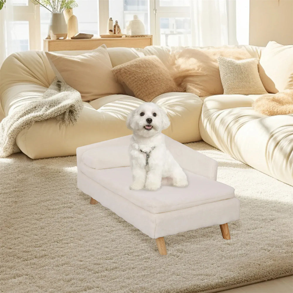 BINGOPAW Nordic Pet Sofa Bed - Elevated Dog & Cat Couch with Wooden Legs, Waterproof & Plush, for Small Pets, Beige