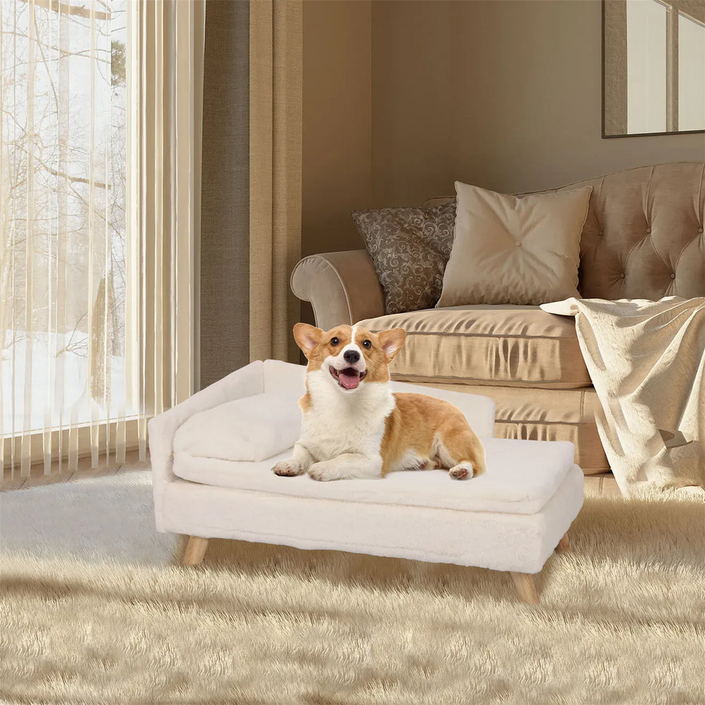 BINGOPAW Nordic Pet Sofa Bed - Elevated Dog & Cat Couch with Wooden Legs, Waterproof & Plush, for Small Pets, Beige
