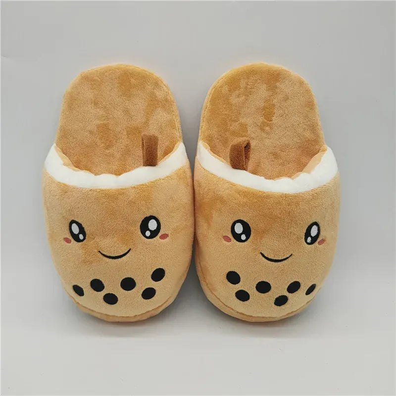 Bubble Tea Slippers - Cute Boba Themed Plush Indoor Shoes for Cat & Dog
