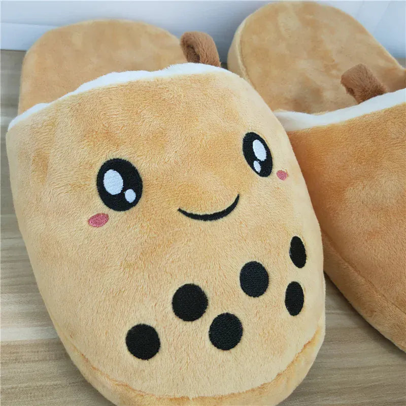 Bubble Tea Slippers - Cute Boba Themed Plush Indoor Shoes for Cat & Dog