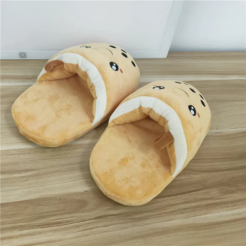 Bubble Tea Slippers - Cute Boba Themed Plush Indoor Shoes for Cat & Dog