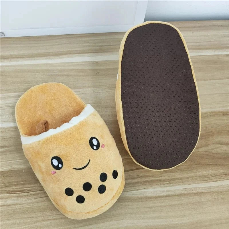 Bubble Tea Slippers - Cute Boba Themed Plush Indoor Shoes for Cat & Dog