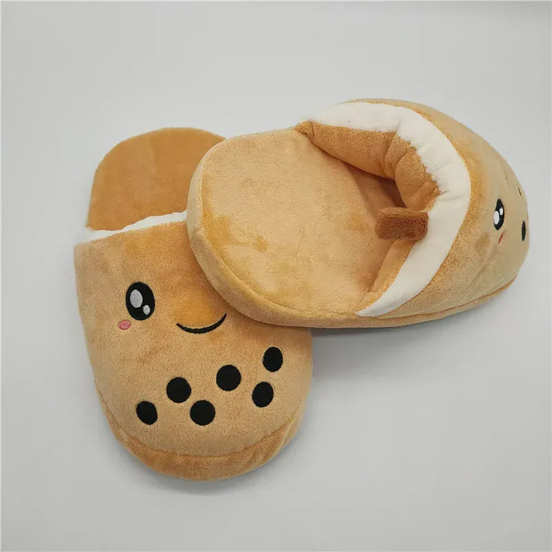 Bubble Tea Slippers - Cute Boba Themed Plush Indoor Shoes for Cat & Dog