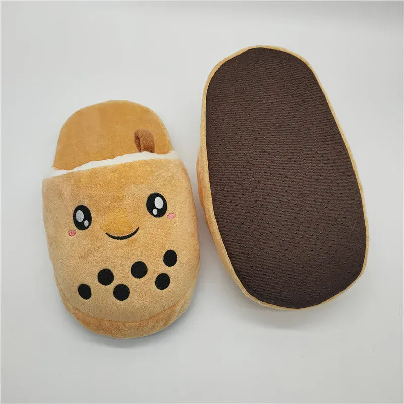 Bubble Tea Slippers - Cute Boba Themed Plush Indoor Shoes for Cat & Dog