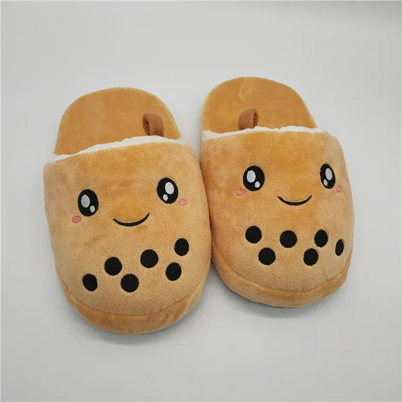 Bubble Tea Slippers - Cute Boba Themed Plush Indoor Shoes for Cat & Dog