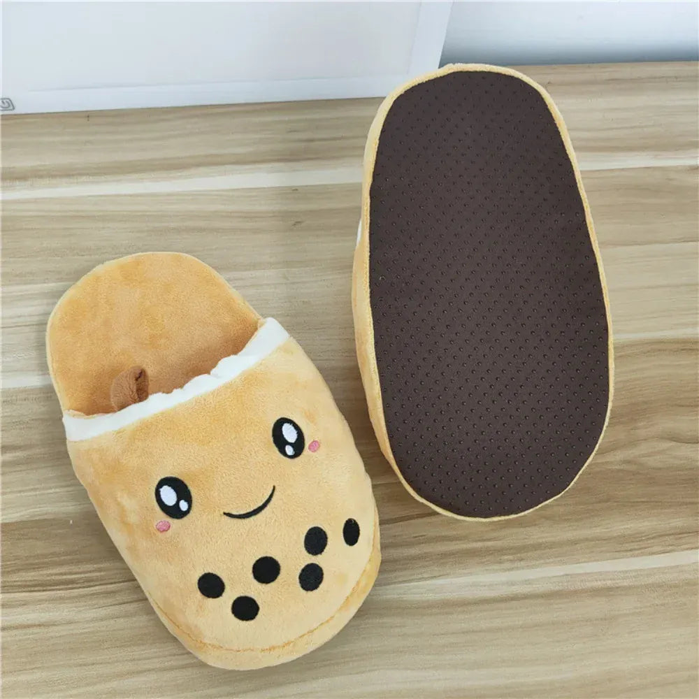 Bubble Tea Slippers - Cute Boba Themed Plush Indoor Shoes for Cat & Dog