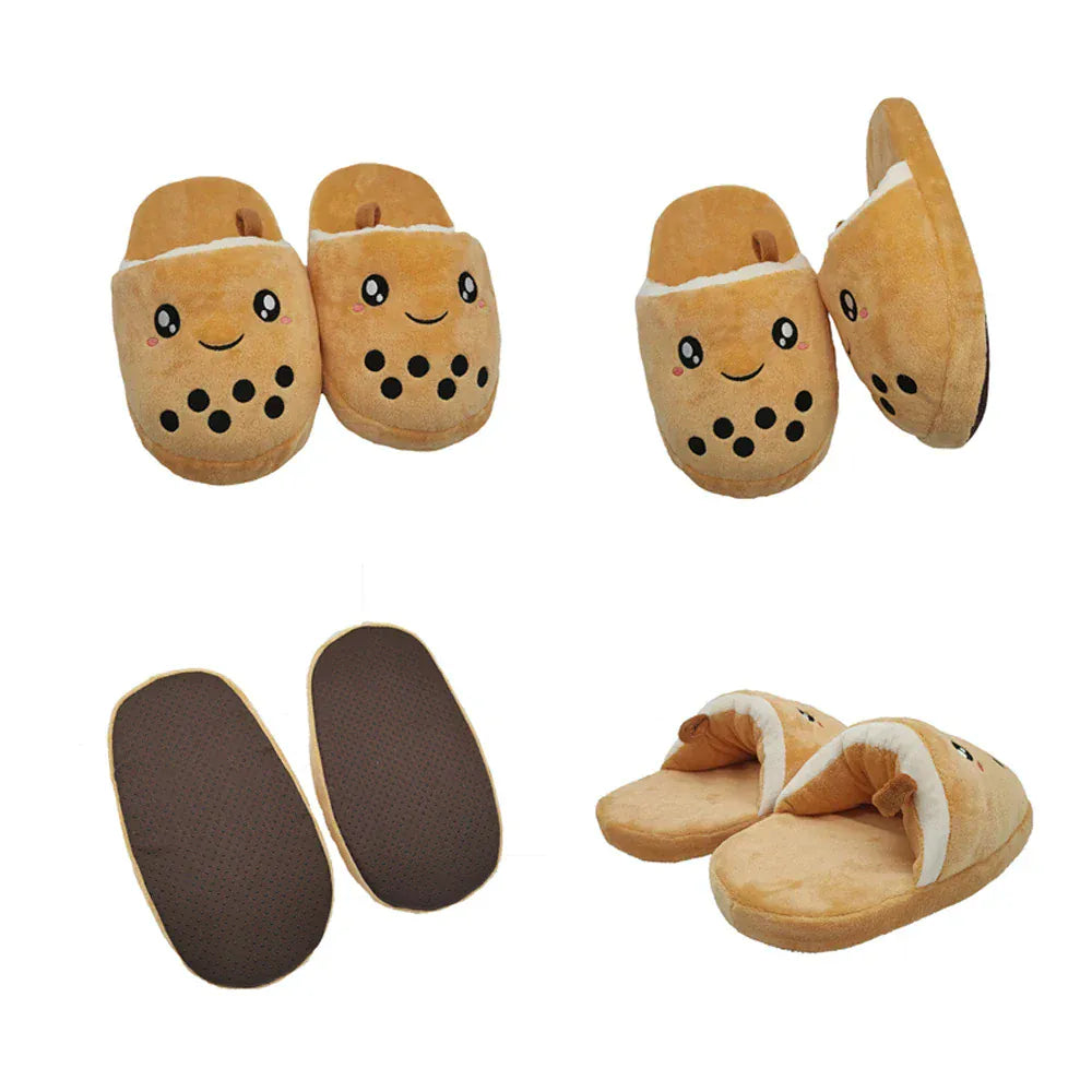Bubble Tea Slippers - Cute Boba Themed Plush Indoor Shoes for Cat & Dog