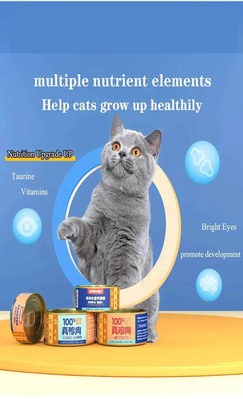 Canned Cat Food – Chicken & Duck Wet Food for Kittens and Adult Cats, Hydrating Pet Snacks, 85g