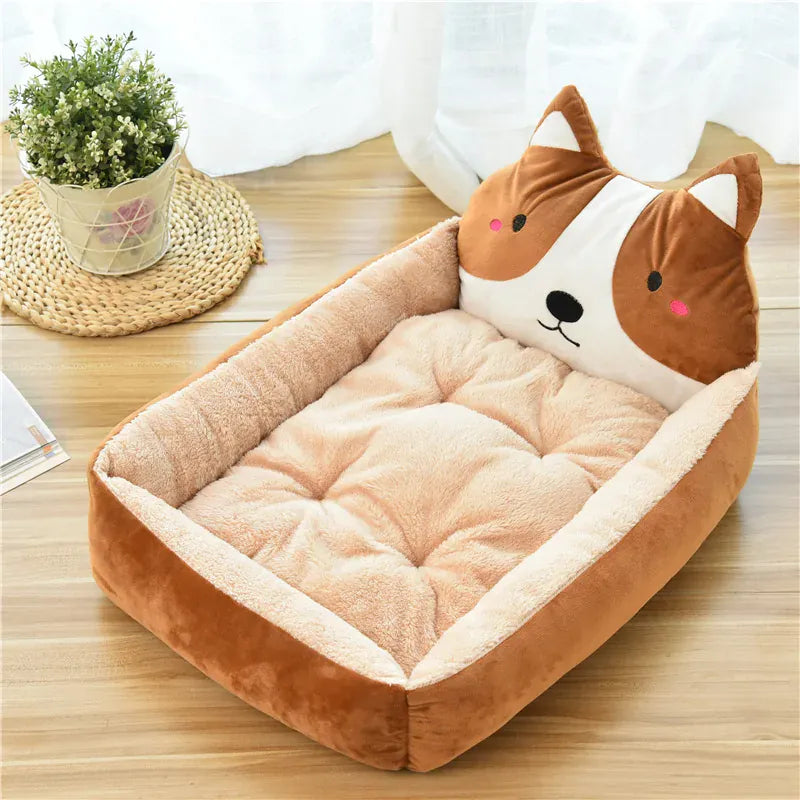 Cartoon Pet Bed Sofa - Washable Cotton Small Dog Cat Bed with Backrest