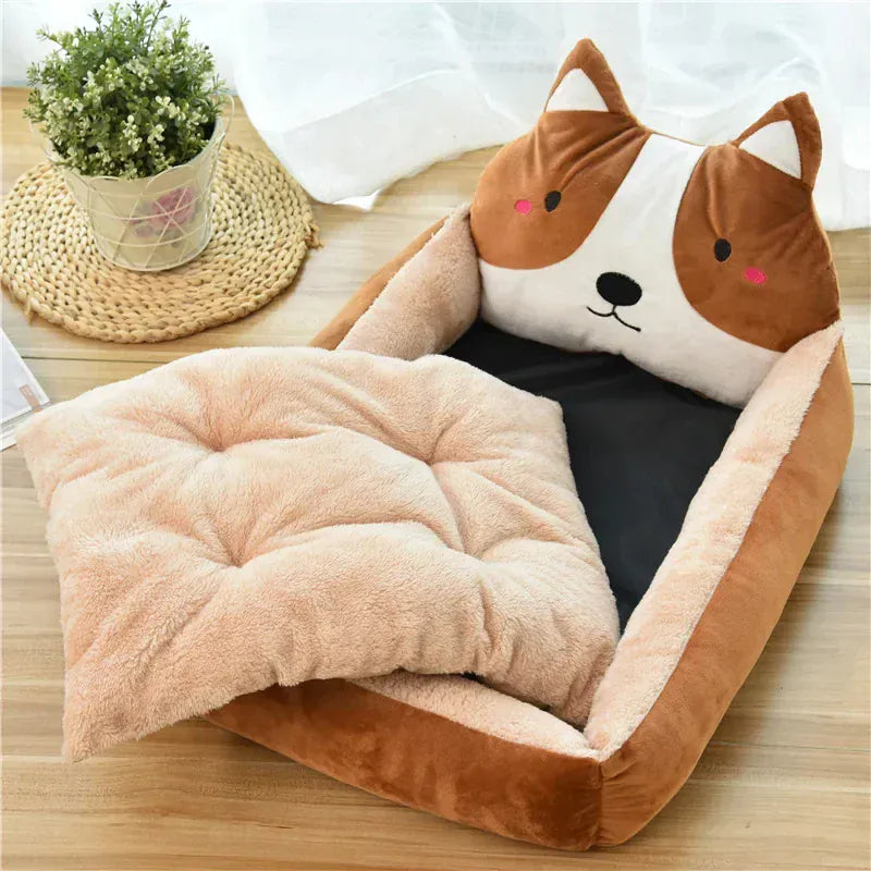 Cartoon Pet Bed Sofa - Washable Cotton Small Dog Cat Bed with Backrest