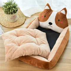 Cartoon Pet Bed Sofa - Washable Cotton Small Dog Cat Bed with Backrest