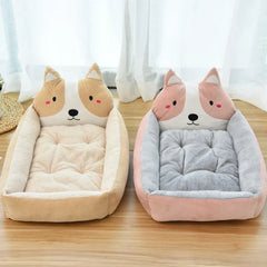 Cartoon Pet Bed Sofa - Washable Cotton Small Dog Cat Bed with Backrest
