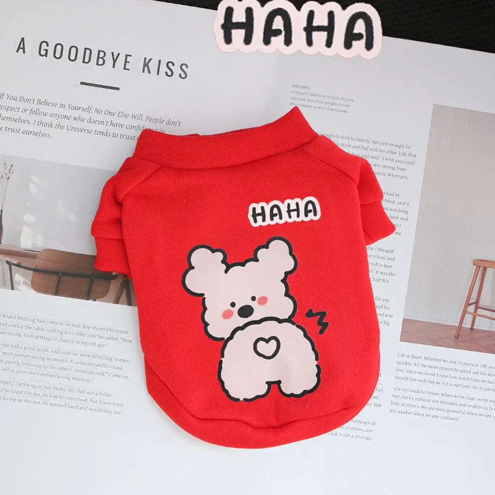 Cartoon Round Neck Hoodie - Plush Winter Sweater for Small Dogs & Cats