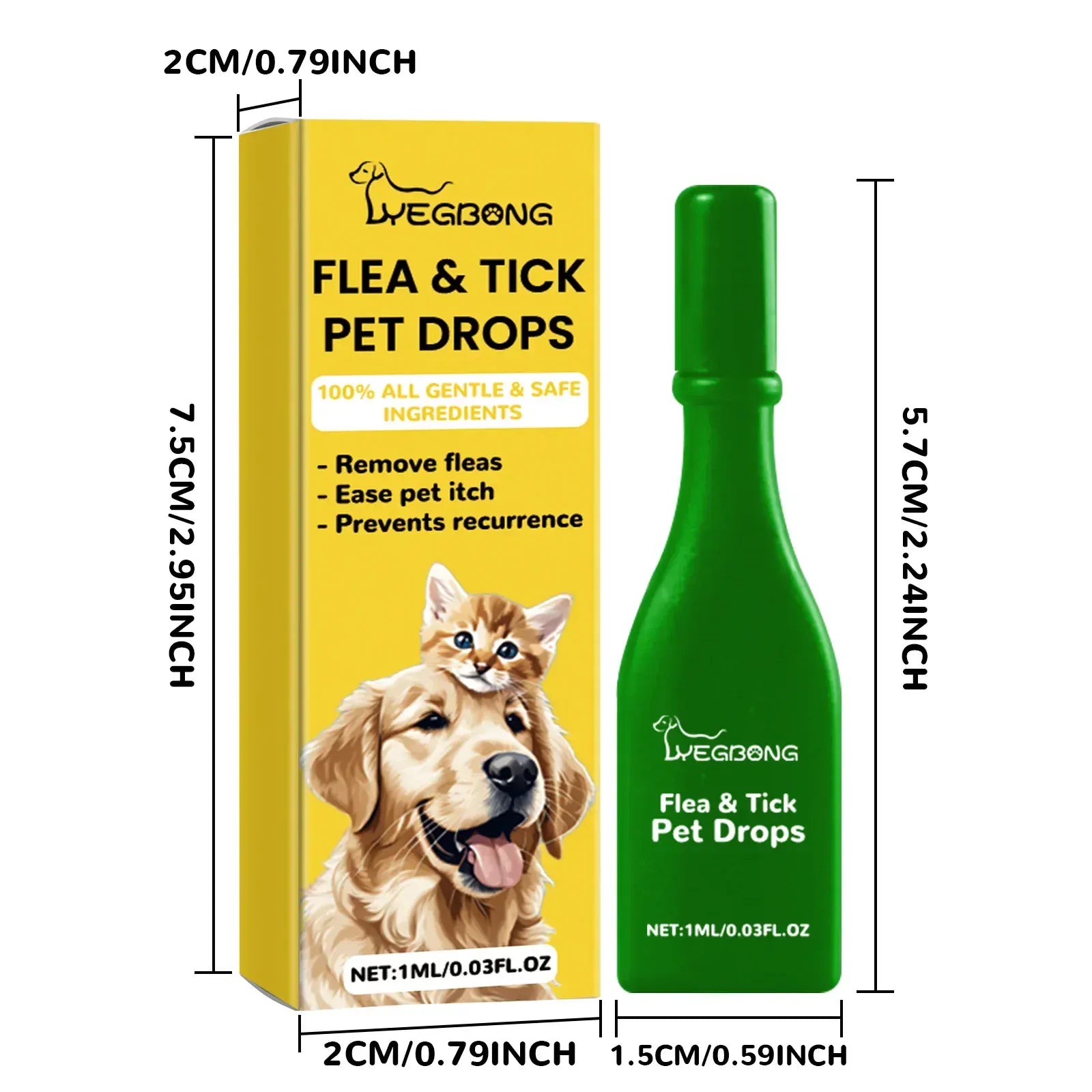 Cat Anti-Flea Drops - Monthly Flea & Tick Treatment, Skin Itching Relief & Deworming Drops for Cats (1ml/3ml/5ml/8ml Options)