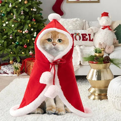 Cat Christmas Costume – Santa Claus Cosplay Cape & Scarf | Funny Pet Xmas Cloak for Cats & Small Dogs | Winter Dress-Up Outfit