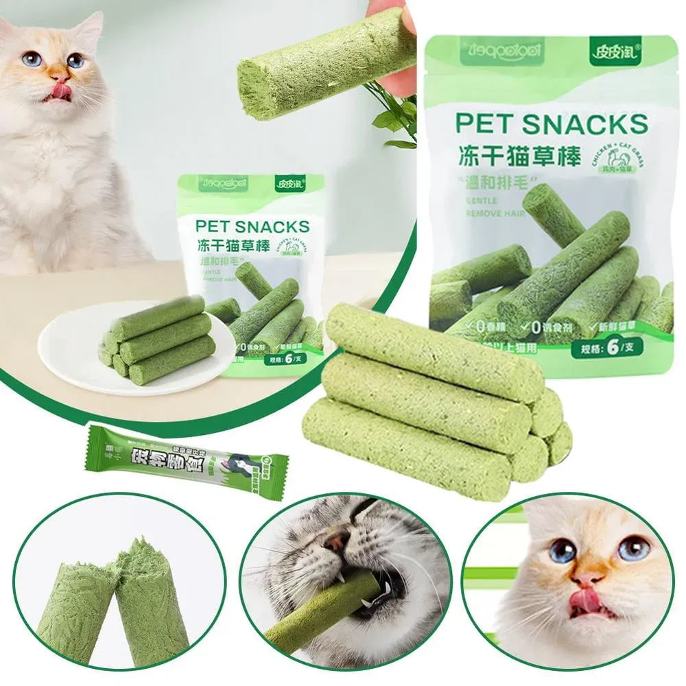 Cat Grass Dental Sticks - 6pc Hairball Control & Teeth Cleaning Chews