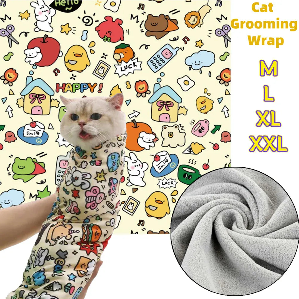 Cat Grooming Restraint Wrap - Self-Adherent Burrito Swaddle for Safe Handling
