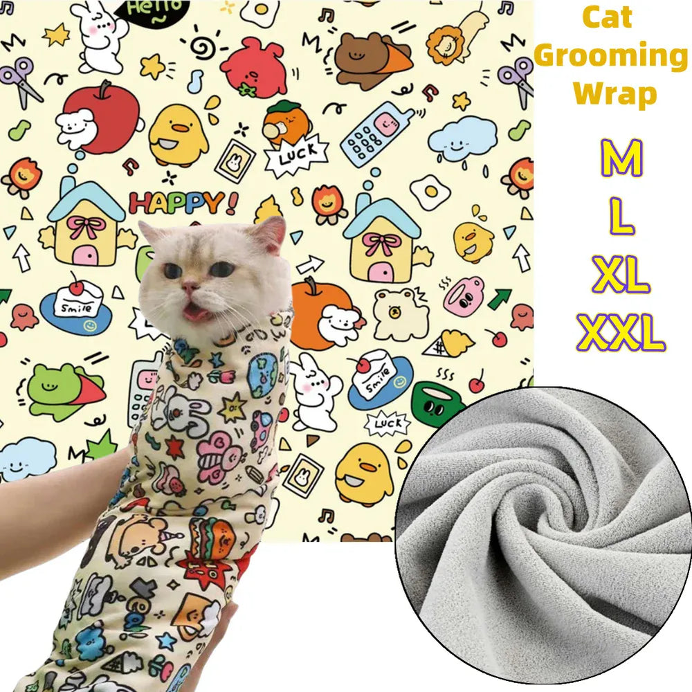 Cat Grooming Restraint Wrap - Self-Adherent Burrito Swaddle for Safe Handling