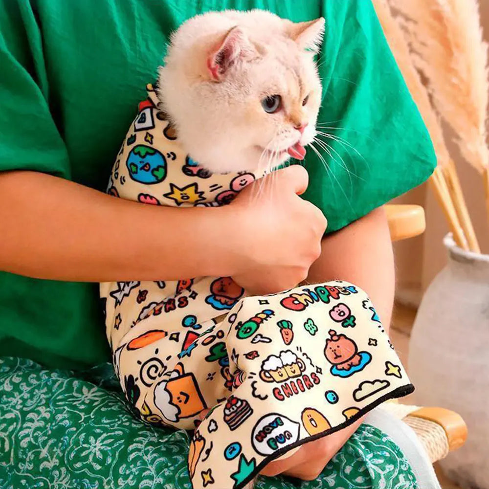 Cat Grooming Restraint Wrap - Self-Adherent Burrito Swaddle for Safe Handling