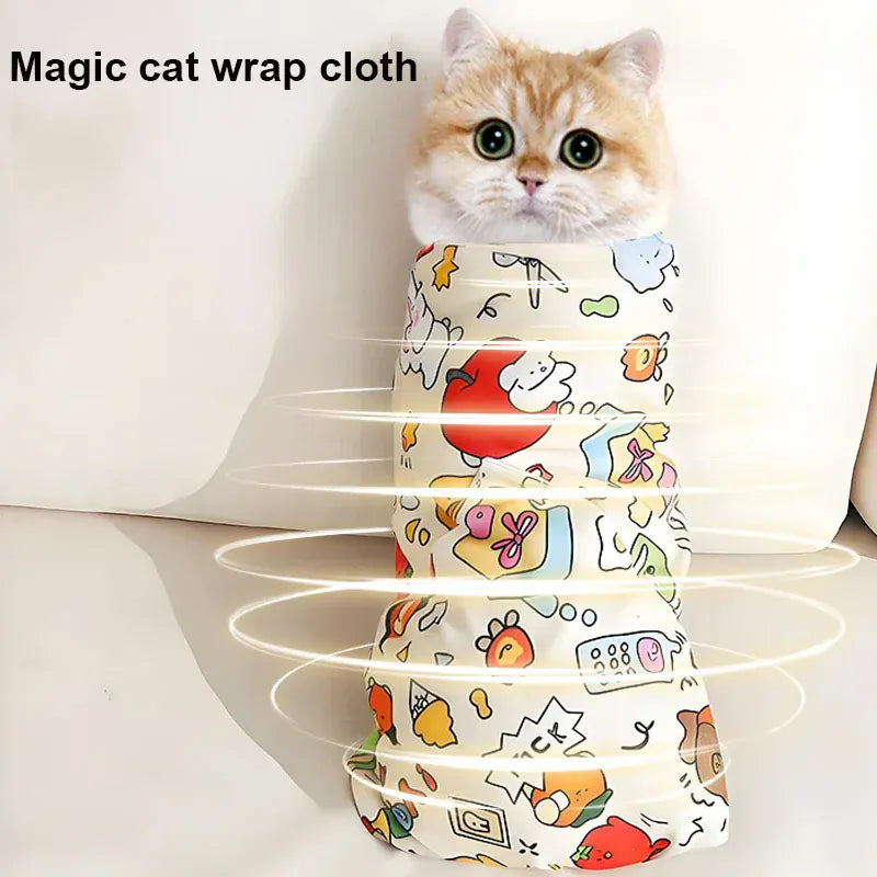Cat Grooming Restraint Wrap - Self-Adherent Burrito Swaddle for Safe Handling