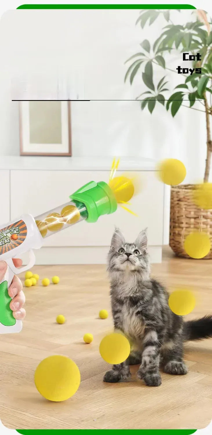 Cat Toy Launcher Gun - Interactive Shooter with Soft Pompom Balls Kittens Toys