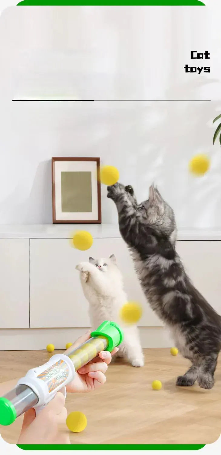 Cat Toy Launcher Gun - Interactive Shooter with Soft Pompom Balls Kittens Toys