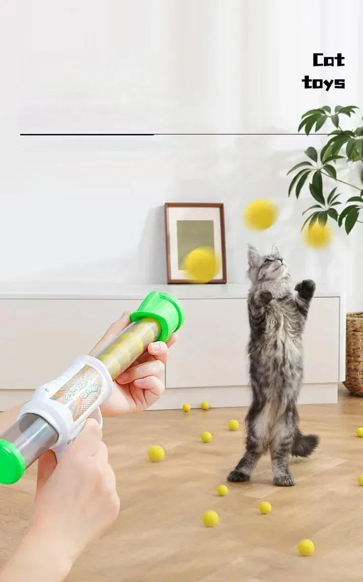 Cat Toy Launcher Gun - Interactive Shooter with Soft Pompom Balls Kittens Toys