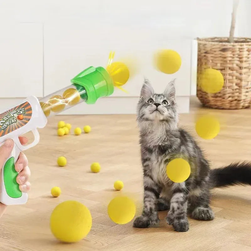 Cat Toy Launcher Gun - Interactive Shooter with Soft Pompom Balls Kittens Toys