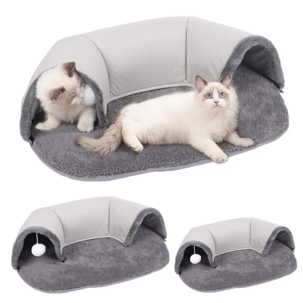 Cat Tunnel Bed 2-in-1 - Interactive Suede Play Tunnel & Nest
