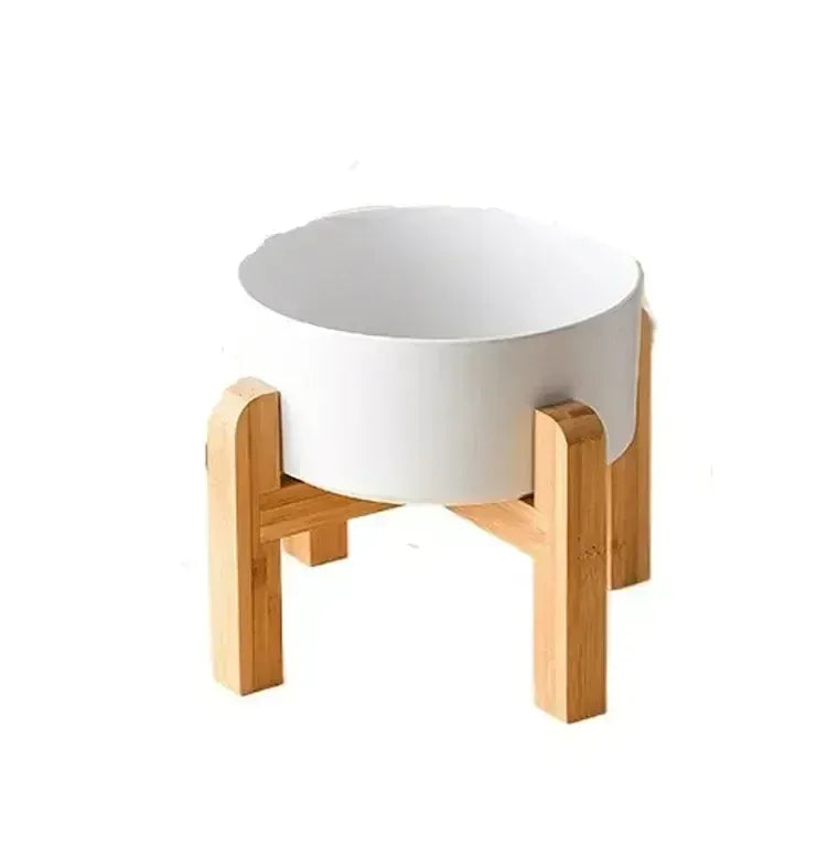 Ceramic Elevated Dog Bowl Stand - 1800ml Double Feeder with Wooden Base