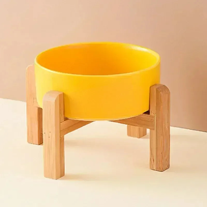 Ceramic Elevated Dog Bowl Stand - 1800ml Double Feeder with Wooden Base