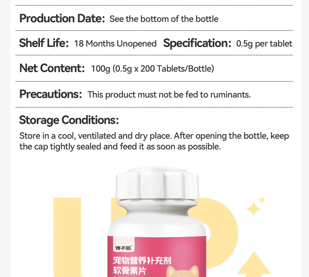 Chanbuni Cat & Dog Calcium Tablets | Joint Support Pet Treats | Nutritious Cat Food Supplement for Strong Bones & Healthy Joints