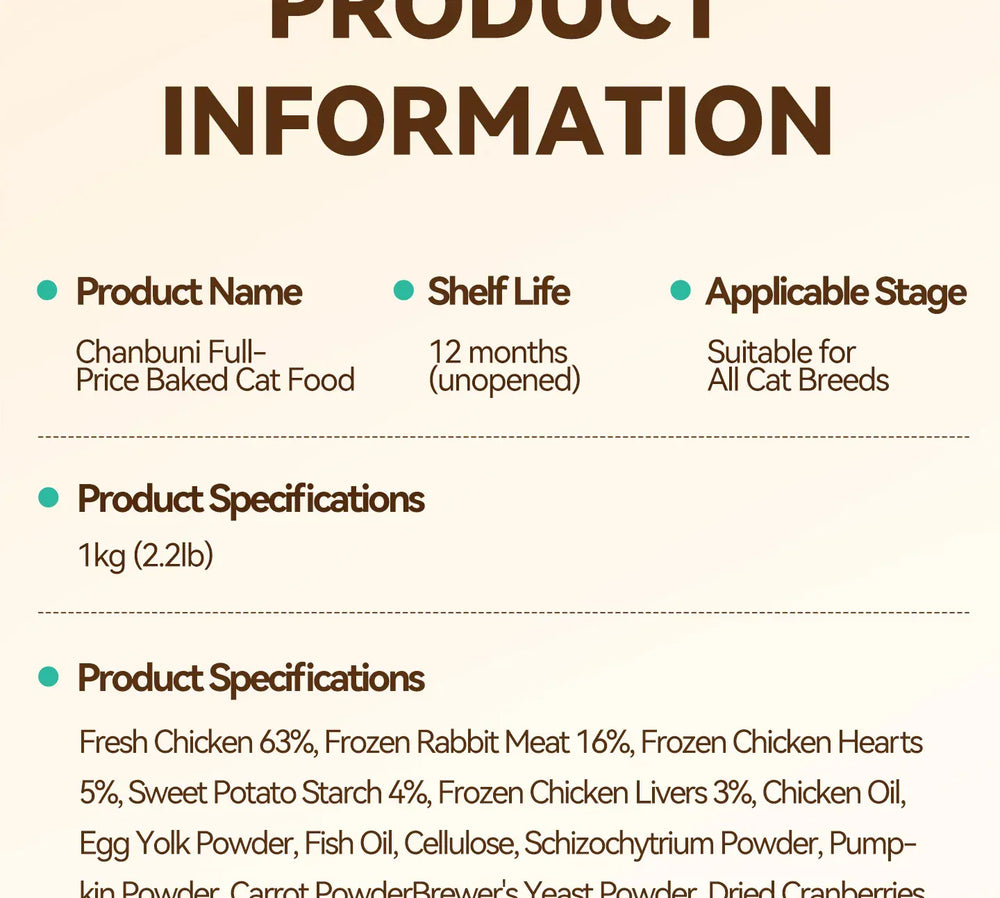 Chanbuni Premium Baked Cat Food | Chicken & Rabbit Recipe | Complete Nutrition for All Cat Breeds