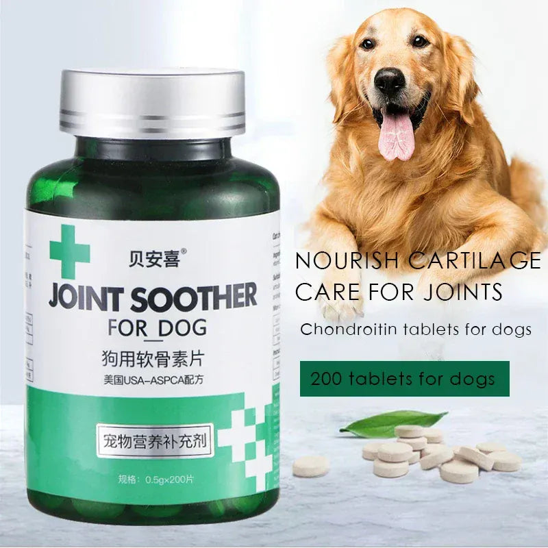 Chondroitin Tablets for Dogs - Joint Support Supplement for Senior Dogs, 200 Count Glucosamine & MSM for Hip & Joint Health