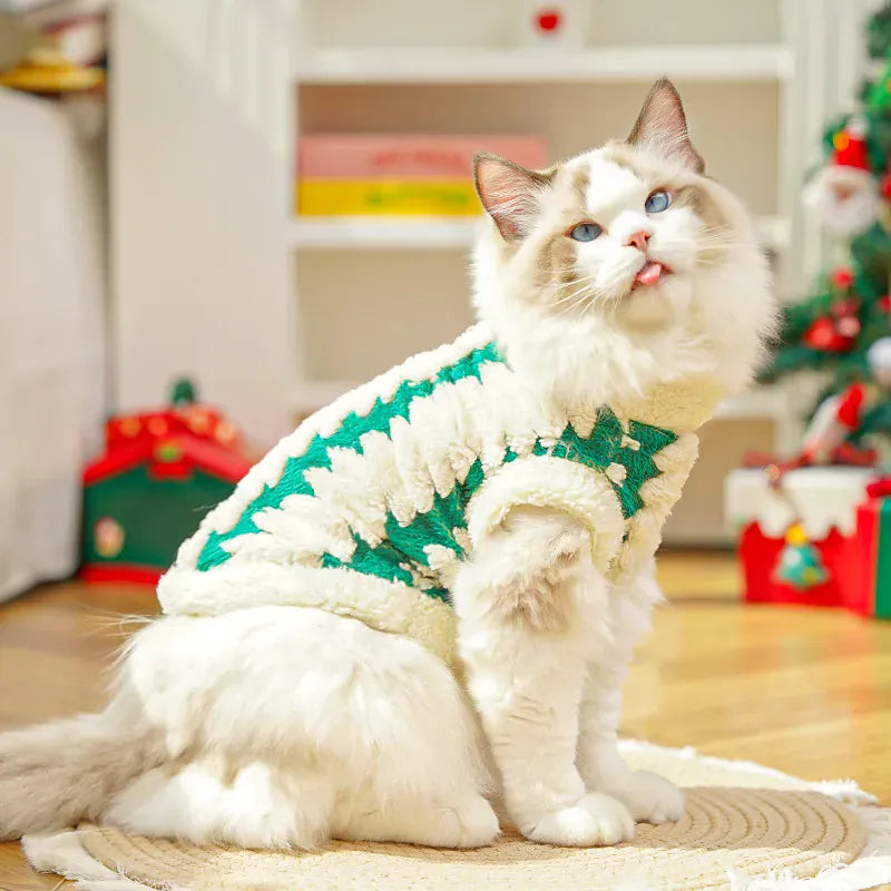Christmas Day Cat Clothes & Dog Clothes | Autumn Winter Plush Pet Outfits | Holiday Cat & Dog Costume