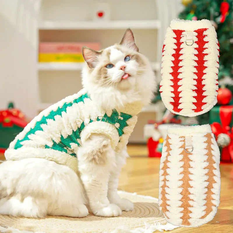 Christmas Day Cat Clothes & Dog Clothes | Autumn Winter Plush Pet Outfits | Holiday Cat & Dog Costume