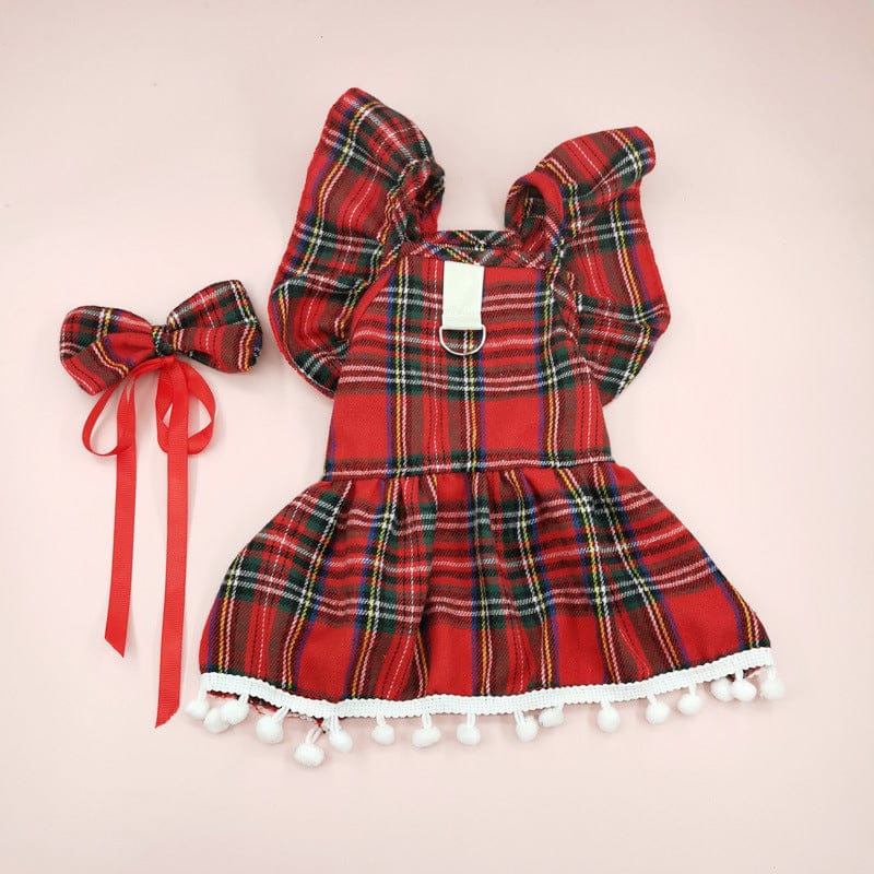 Christmas Dog Dress | Winter Pet Clothing Skirt for Small Dogs & Cats | Holiday Checker Outfit | Cute Xmas Cosplay Dress for Puppies
