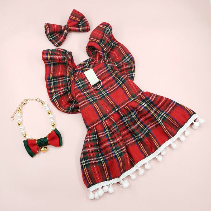 Christmas Dog Dress | Winter Pet Clothing Skirt for Small Dogs & Cats | Holiday Checker Outfit | Cute Xmas Cosplay Dress for Puppies