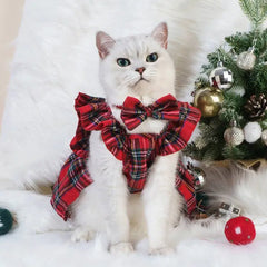 Christmas Dog Dress | Winter Pet Clothing Skirt for Small Dogs & Cats | Holiday Checker Outfit | Cute Xmas Cosplay Dress for Puppies
