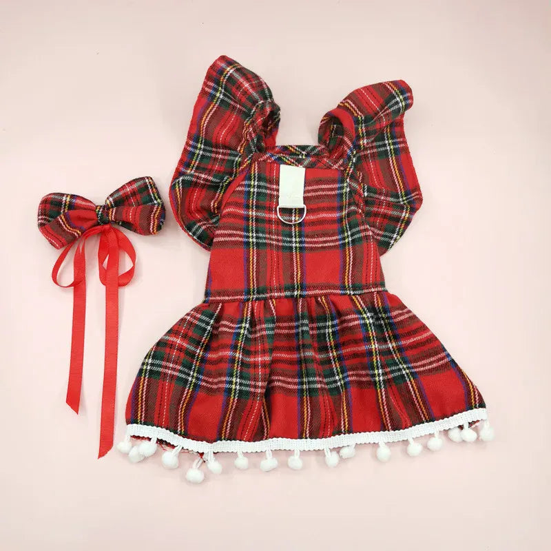 Christmas Dog Dress | Winter Pet Clothing Skirt for Small Dogs & Cats | Holiday Checker Outfit | Cute Xmas Cosplay Dress for Puppies