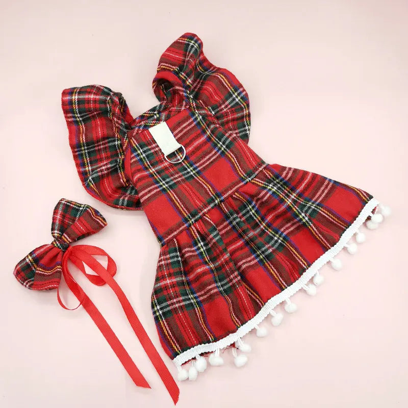Christmas Dog Dress | Winter Pet Clothing Skirt for Small Dogs & Cats | Holiday Checker Outfit | Cute Xmas Cosplay Dress for Puppies