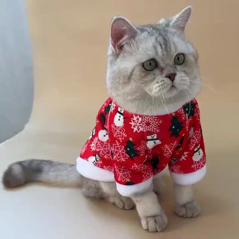 Christmas Pet Clothes - Cute Cartoon Printed Hoodie for Cats & Dogs