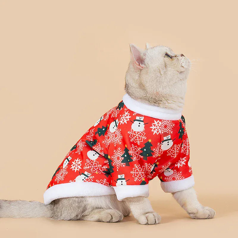 Christmas Pet Clothes - Cute Cartoon Printed Hoodie for Cats & Dogs
