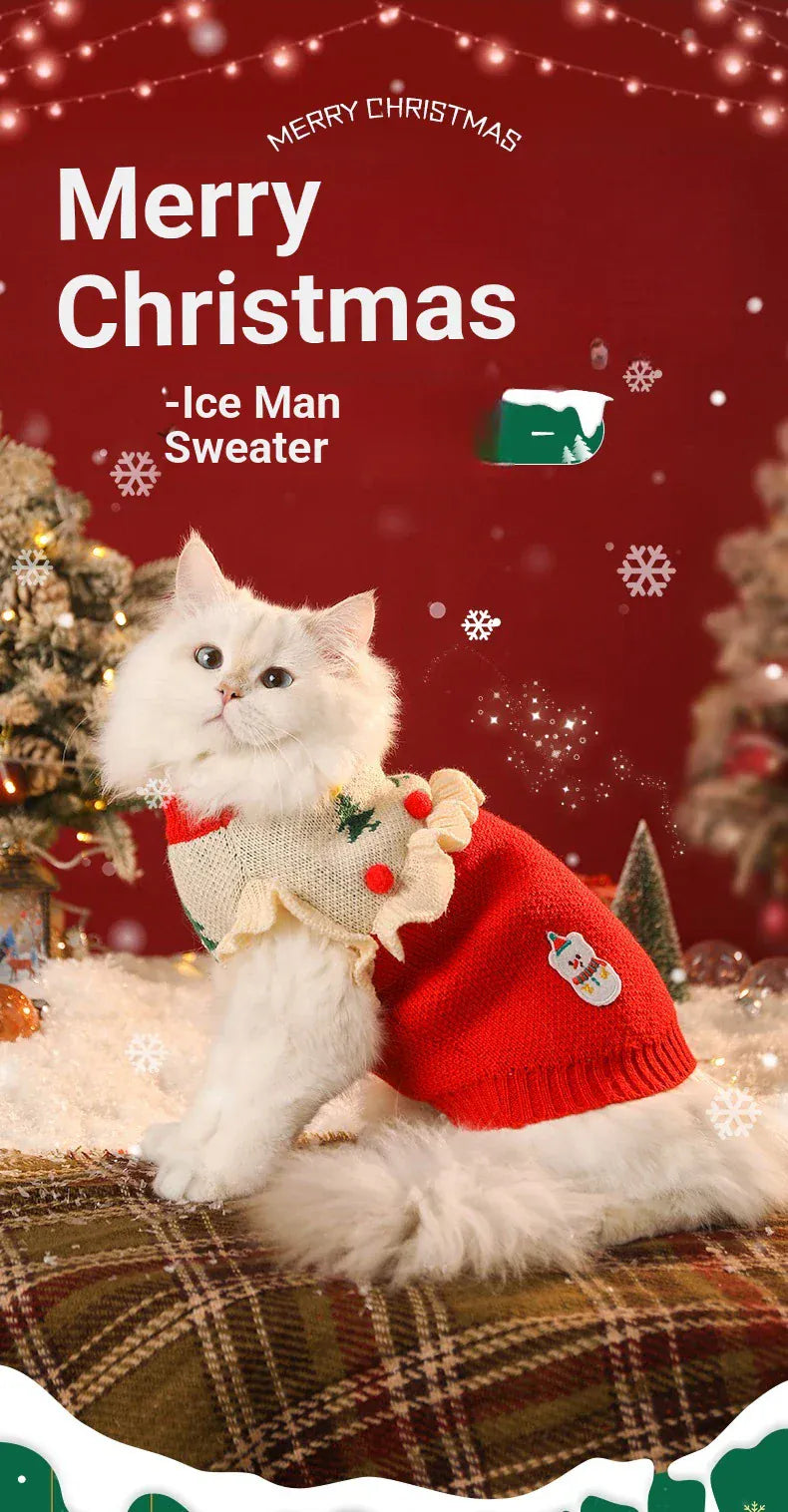 Christmas Pet Sweater – Cute Santa Claus Costume for Cats & Small Dogs | Warm Winter Holiday Outfit